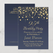 Golden confetti 95th Birthday Party Invitation Kaart (Voorkant / Achterkant)