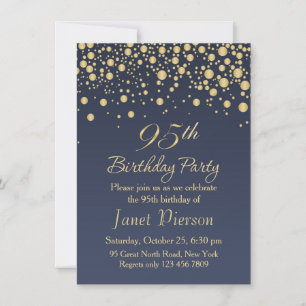 Golden confetti 95th Birthday Party Invitation Kaart