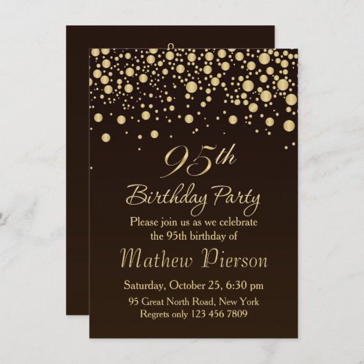 Golden confetti 95th Birthday Party Invitation Kaart (Voorkant / Achterkant)