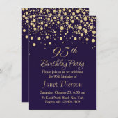 Golden confetti 95th Birthday Party Invitation Kaart (Voorkant / Achterkant)
