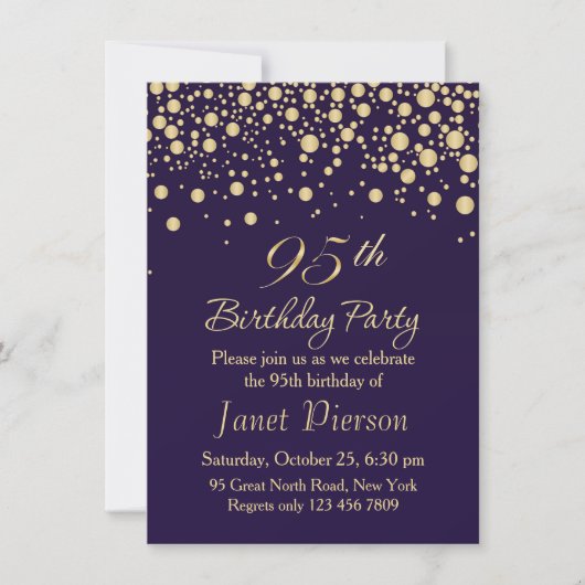 Golden confetti 95th Birthday Party Invitation Kaart (Voorkant)