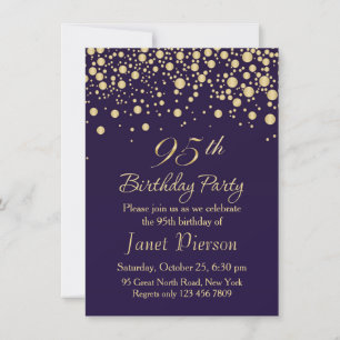 Golden confetti 95th Birthday Party Invitation Kaart