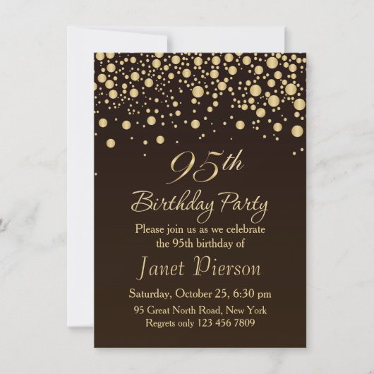 Golden confetti 95th Birthday Party Invitation Kaart (Voorkant)