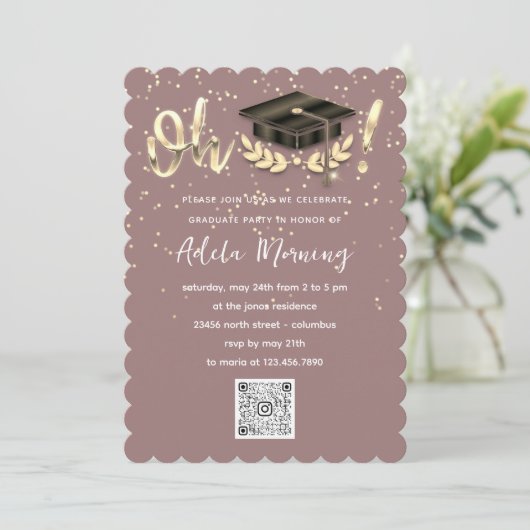 Golden Confetti Afstuderen partij QR Code Roos Kaart (Staand voorkant)