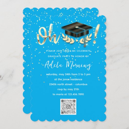 Golden Confetti Afstuderen QR-code Blauw Kaart (Voorkant / Achterkant)