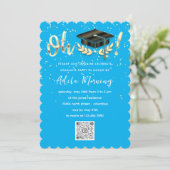 Golden Confetti Afstuderen QR-code Blauw Kaart (Staand voorkant)