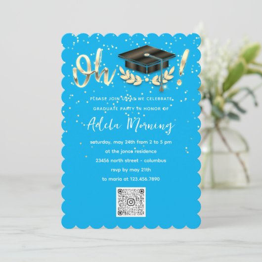 Golden Confetti Afstuderen QR-code Blauw Kaart (Staand voorkant)