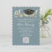 Golden Confetti Afstuderen QR-code Blauwgroen Kaart (Staand voorkant)