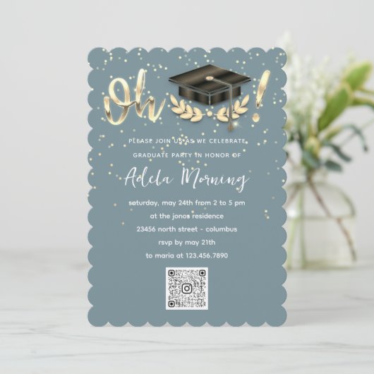 Golden Confetti Afstuderen QR-code Blauwgroen Kaart (Staand voorkant)