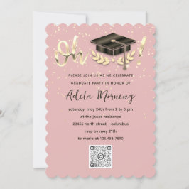 Golden Confetti Afstuderen QR-code Blush Kaart