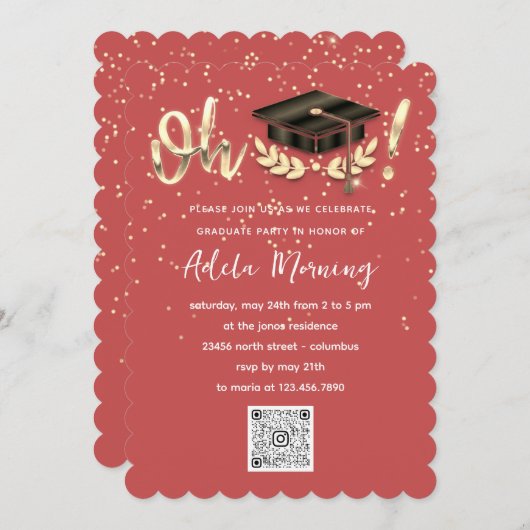 Golden Confetti Afstuderen QR-code Koraal Kaart (Voorkant / Achterkant)