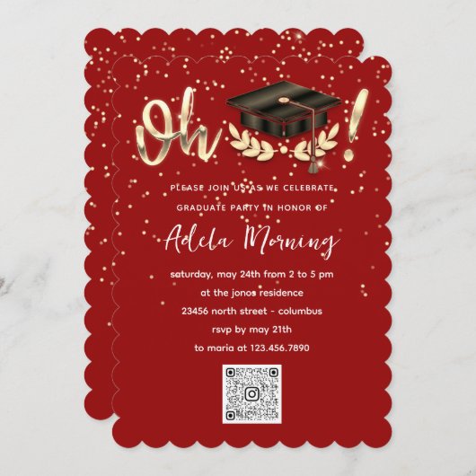 Golden Confetti Afstuderen QR-code rood Kaart (Voorkant / Achterkant)