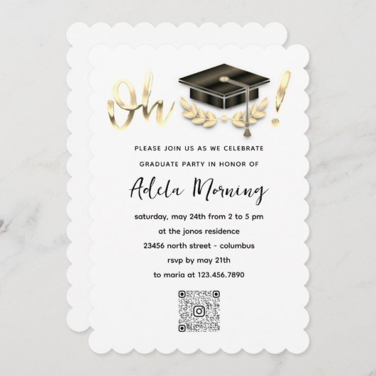 Golden Confetti Afstuderen QR-code wit Kaart (Voorkant / Achterkant)