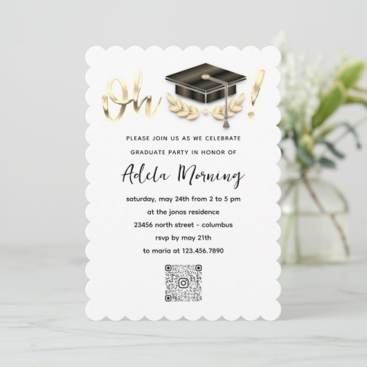 Golden Confetti Afstuderen QR-code wit Kaart (Staand voorkant)