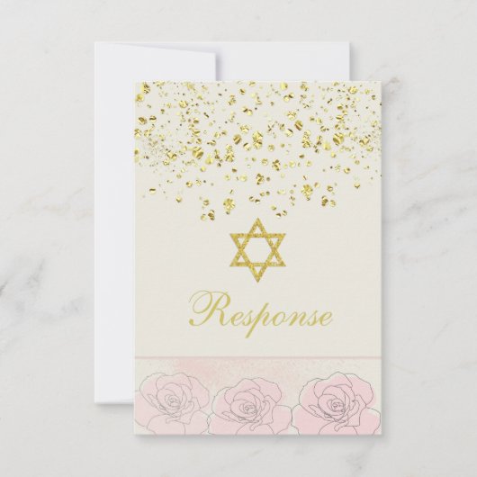 Golden confetti Bat Mitzvah Reply Card RSVP Kaartje (Voorkant)