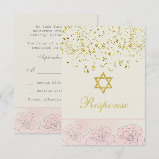Golden confetti Bat Mitzvah Reply Card RSVP Kaartje (Voorkant / Achterkant)