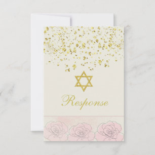 Golden confetti Bat Mitzvah Reply Card RSVP Kaartje