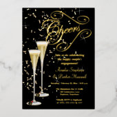 Golden Confetti Champagne Cheers Engagement Party Folie Uitnodiging (Voorkant)