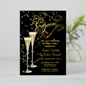 Golden Confetti Champagne Cheers Engagement Party Folie Uitnodiging (Staand Voorkant)