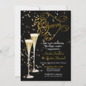 Golden Confetti Champagne Cheers Engagement Party Kaart (Voorkant)