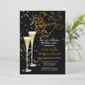 Golden Confetti Champagne Cheers Engagement Party Kaart (Staand voorkant)