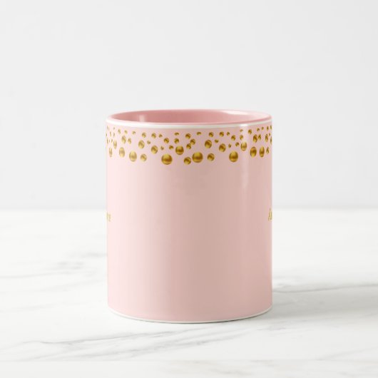 Golden Confetti en persoonlijke tekst op koraalroz Tweekleurige Koffiemok (Center)
