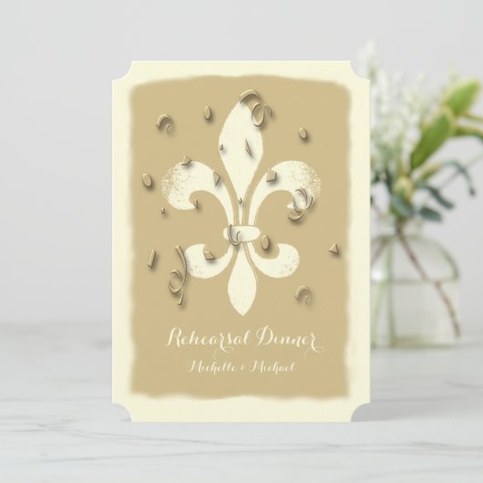 Golden Confetti Fleur de Lis event Uitnodiging (Staand voorkant)