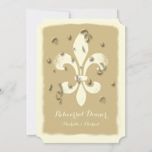 Golden Confetti Fleur de Lis event Uitnodiging (Voorkant)