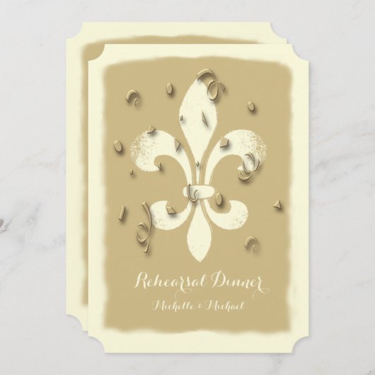 Golden Confetti Fleur de Lis event Uitnodiging (Voorkant / Achterkant)