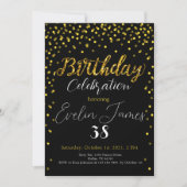 Golden Confetti Invitation, Gold Birthday Party Kaart (Voorkant)