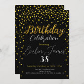 Golden Confetti Invitation, Gold Birthday Party Kaart (Voorkant / Achterkant)