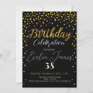 Golden Confetti Invitation, Gold Birthday Party Kaart