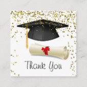 Golden confetti, mortar, diploma Afstuderen Informatiekaartje (Voorkant)