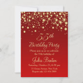 Golden confetti on red 55th Birthday Invitation Kaart (Voorkant)