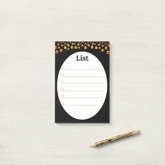 Golden Confetti op zwart en wit Post_It Notes (Op bureau)