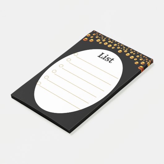 Golden Confetti op zwart en wit Post_It Notes (Schuin)