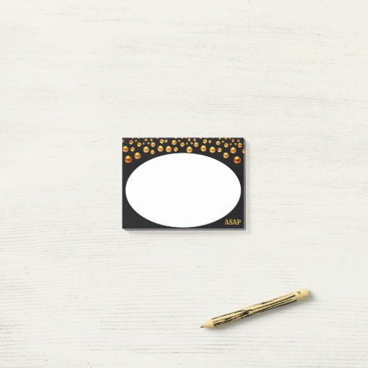 Golden Confetti op zwart en wit Post_It Notes (Op bureau)