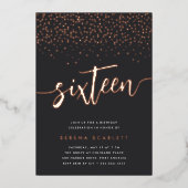 Golden Confetti Sweet Sixteen Birthday Party Folie Uitnodiging (Voorkant)