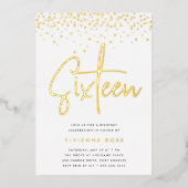 Golden Confetti Sweet Sixteen Birthday Party Folie Uitnodiging (Voorkant)