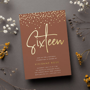 Golden Confetti Sweet Sixteen Birthday Party Folie Uitnodiging