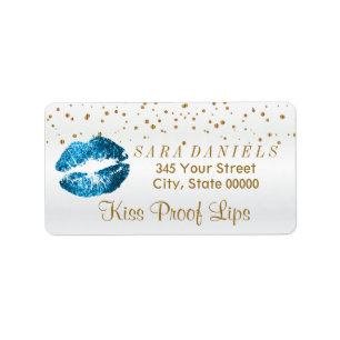 Golden Confetti & Turquoise Blauwe Lippen Etiket