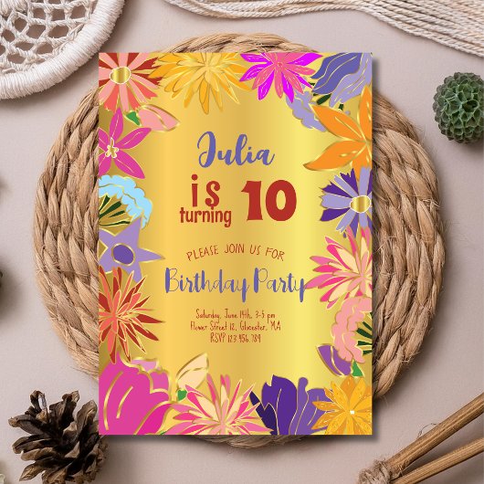 Golden contour bloemen Birthday Kaart