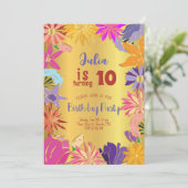 Golden contour bloemen Birthday Kaart (Staand voorkant)