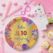 Golden contour bloemen Birthday Papieren Bordje (Feest)