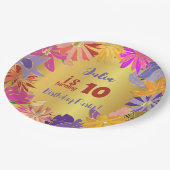 Golden contour bloemen Birthday Papieren Bordje (Gekanteld)