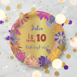 Golden contour bloemen Birthday Papieren Bordje