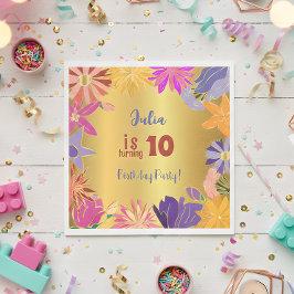 Golden contour bloemen Birthday Servet