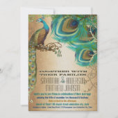 Golden Copper Champagne Gold Peacock Feathers Kaart (Voorkant)