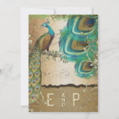 Golden Copper Champagne Gold Peacock Feathers Kaart (Achterkant)