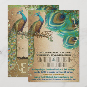 Golden Copper Champagne Gold Peacock Feathers Kaart